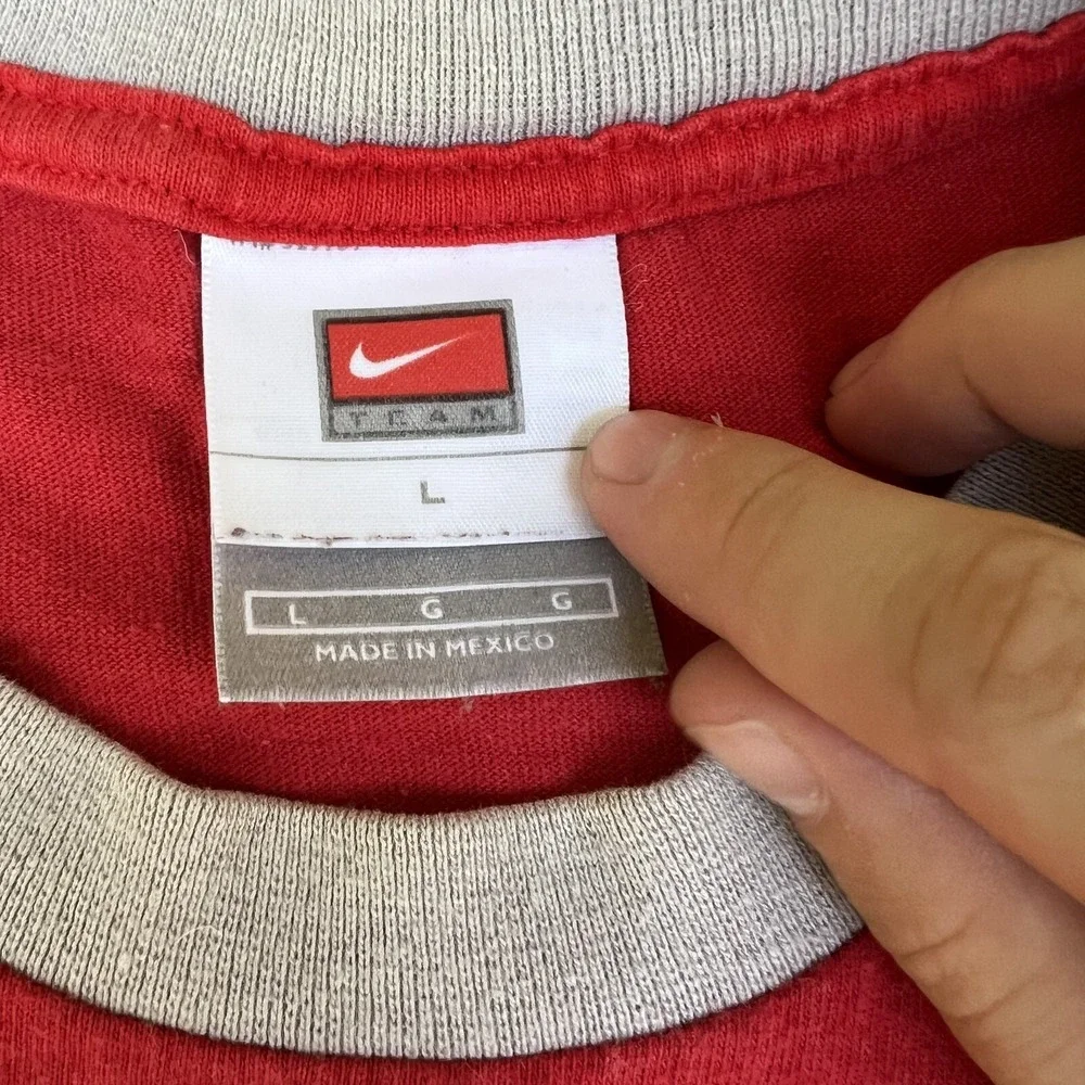 VTG Nike Ohio State T-Shirt Mens Large Red Buckeyes University Center Swoosh Y2K